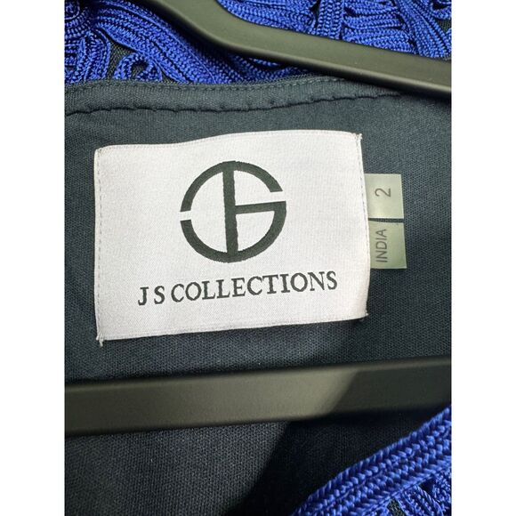 NWT - JS COLLECTIONS Short Sleeve Midi Dress Cobalt Blue/Black Soutache, Sz 2 - Picture 11 of 15